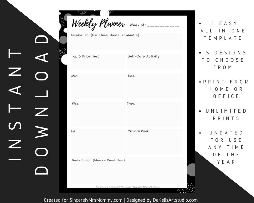 WEEKLY PLANNER Printable Undated US Letter - Five Trendy Geometric ...
