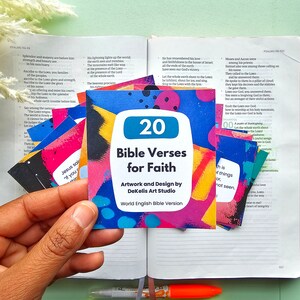 20 Escrituras para a Fé | Cartões de versículos bíblicos abstratos vibrantes para impressão | Cartões de Memória das Escrituras