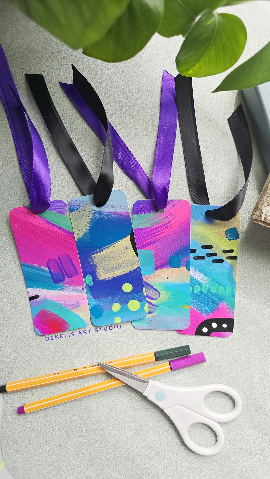 Hand Painted Gift Tags Abstract Art Junk Journal Ephemera Set Of 4