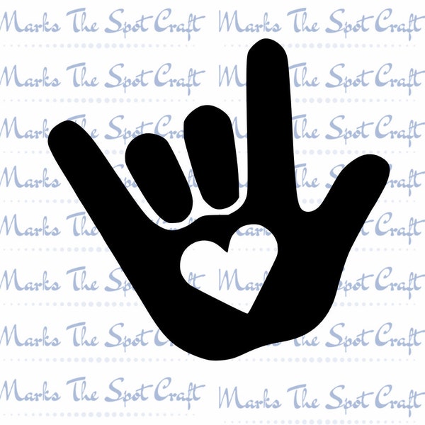 ASL I love you Heart- Digital Cut file- American Sign Language- I love you- Heart inlay- SVG digital