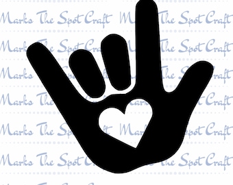 ASL I love you Heart- Digital Cut file- American Sign Language- I love you- Heart inlay- SVG digital