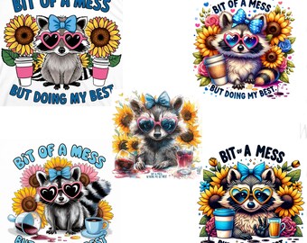 Funny Raccoon PNG: Messy Anxiety Design (Digital Download)