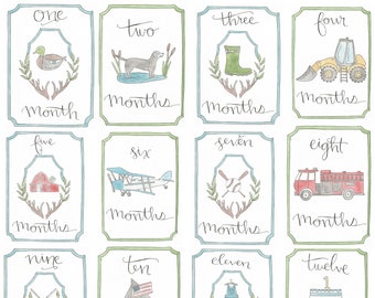 Boy Watercolor Milestone Cards | Baby Gift | New Mom | Gift Ideas | Baby Shower | Baby Month Cards | Memories | Baby Boy