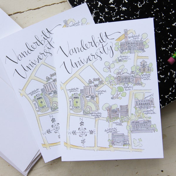 Vanderbilt University Map Note Cards Set of 5