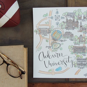 Auburn University, Auburn AL Map Watercolor Art Print