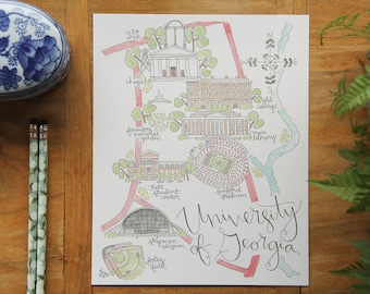 University of Georgia Watercolor Map Art Print