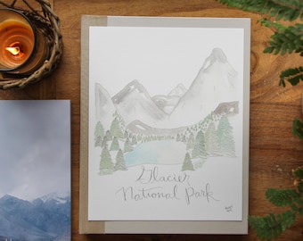 Glacier National Park Watercolor Art Print