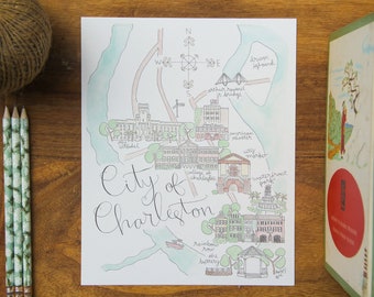 City of Charleston, SC Map Watercolor Art Print