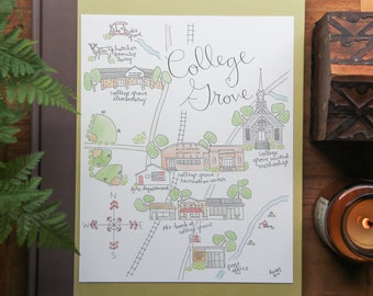 College Grove, TN Map Watercolor Art Print