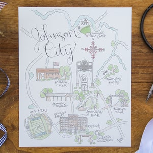 Johnson City, TN Map Watercolor Art Print