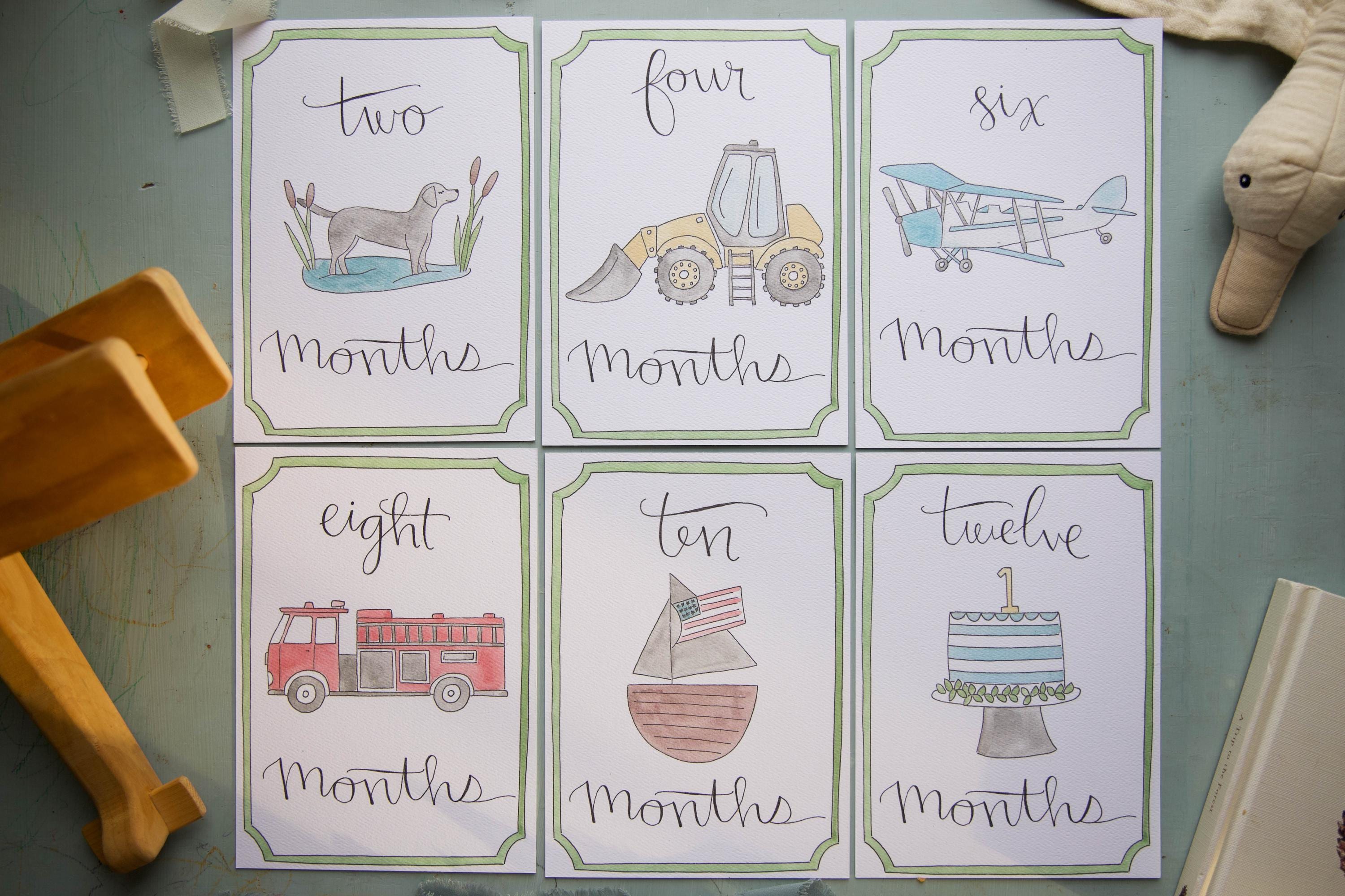 Watercolor Baby Boy Milestone Cards | First Year Keepsake - Etsy