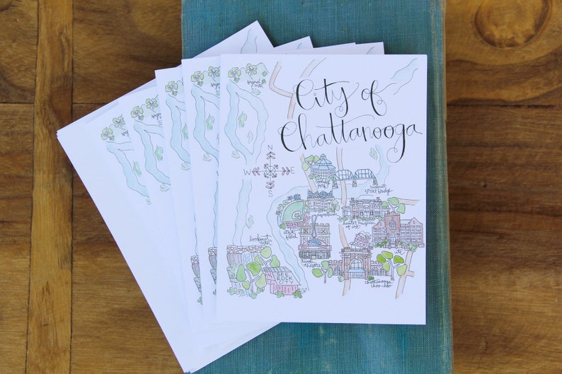 City of Chattanooga TN Map Note Cards Set of 5 Etsy