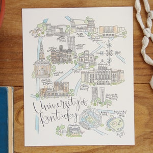 University of Kentucky, Lexington KY Map Watercolor Art Print