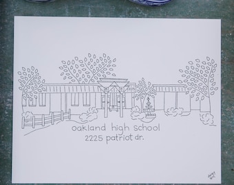 Oakland High School, Murfreesboro TN Drawing- 8x10 Print