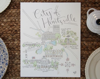 City of Huntsville, AL Map Watercolor Art Print