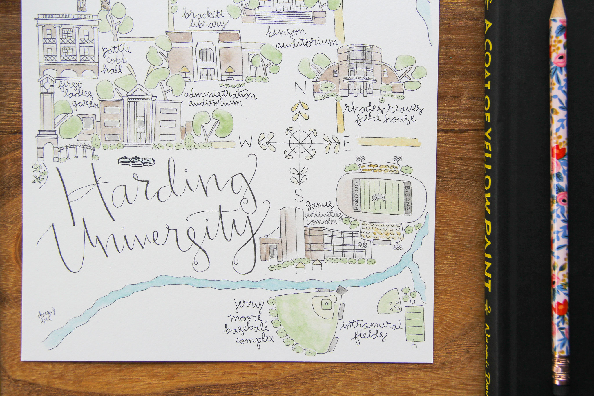 Harding University Map Watercolor Art Print - Etsy