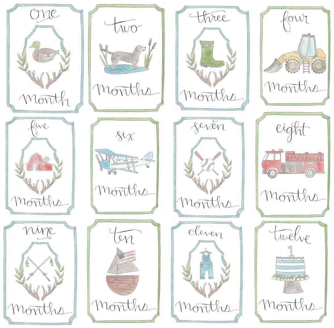 Watercolor Baby Boy Milestone Cards | First Year Keepsake - Etsy