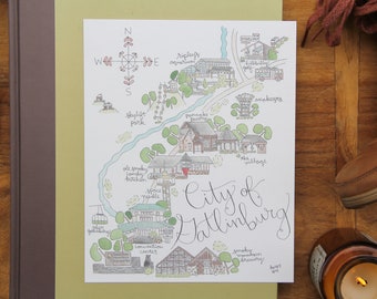 City of Gatlinburg, TN Map Watercolor Art Print