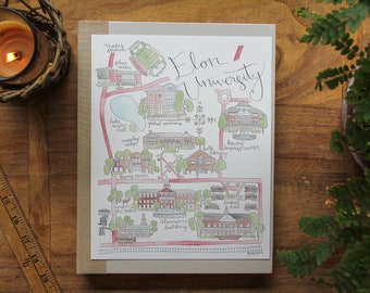 Elon University Map Watercolor Art Print