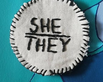 Handmade pronoun patches