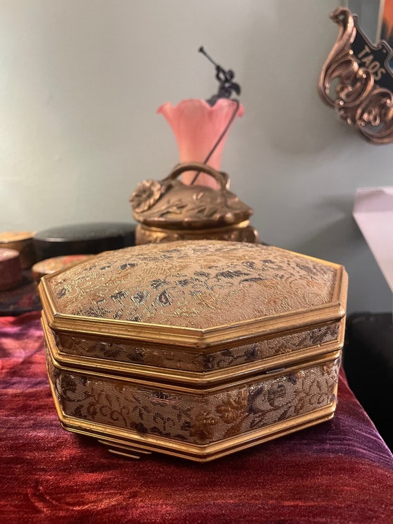Vintage Gold Threaded Textile Jewelry Box