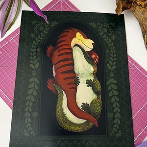 Abrazo Triásico / Arte Prehistórico Paleoarte Dinosaurio Lámina 8x10