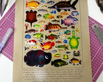 Creatures of the Rivers | Illustrated Fish Art Print 8x10
