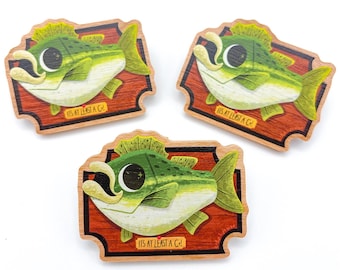 Sea Bass Natural Wooden Pushback Pin Badge