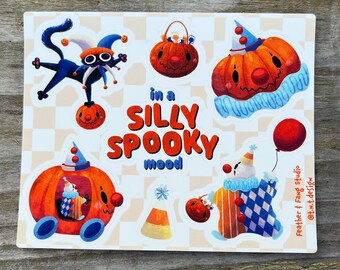 Silly Spooky Halloween Clown Sticker Sheet: 7 Vinyl Stickers (102x127mm)