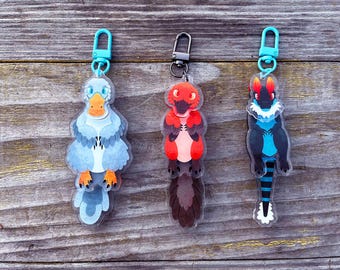 Danglin' Dinos Tail Wagging Dinosaur Acrylic Charm Keychains: Velociraptor Deinocheirus Dilophosaurus WAVE 1