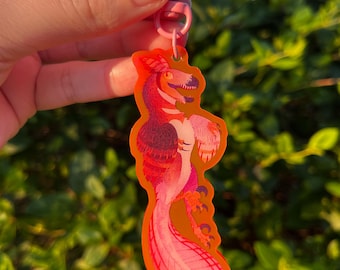 Tawny the Deinonychus | Dinosaur Raptor Shop Mascot Original Character Acrylic Charm Key Chain