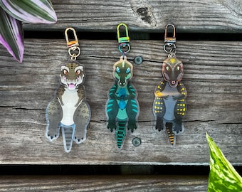 Danglin' Dinos Tail Wagging Dinosaur Acrylic Charm Keychains: T rex Spinosaurus Giganotosaurus WAVE 3