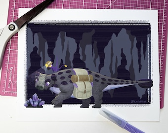 Spelunking Ankylosaurus | Dinosaur Crystal Illustration Art Print
