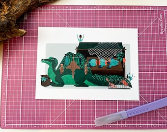 Spinosaurus Fishmonger |  Illustrated Dinosaur Art Print