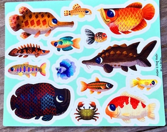 Creatures of the Rivers |  Freshwater Fish Vinyl Sticker Sheet 14ct