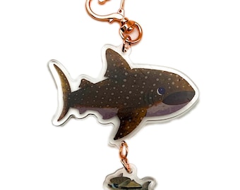 Whale Shark and Sucker Fish Crossing Acrylic Charm