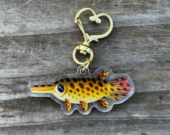 Longnose Gar Fish Acrylic Charm Keychain