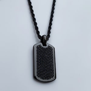 Rhodium Black Mens Dog Tag Necklace by JV Jewelry