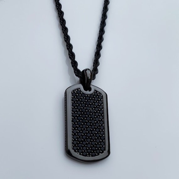 Charlie Man | Men's Black Plated & Cable Inlayed Dog Tag Pendant