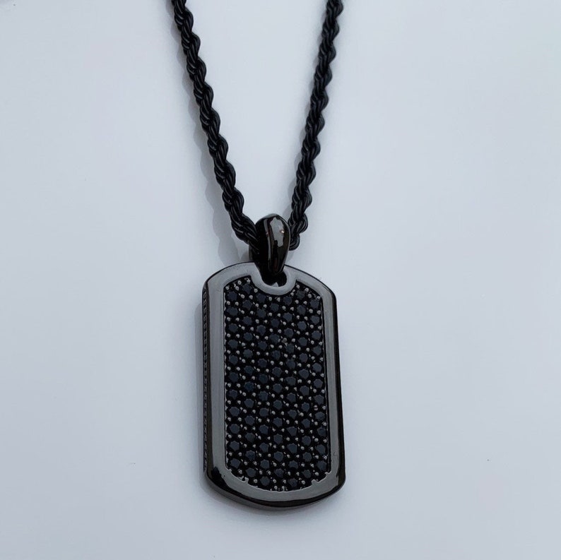 Rhodium Black Mens Dog Tag Necklace by J. Vartani Etsy