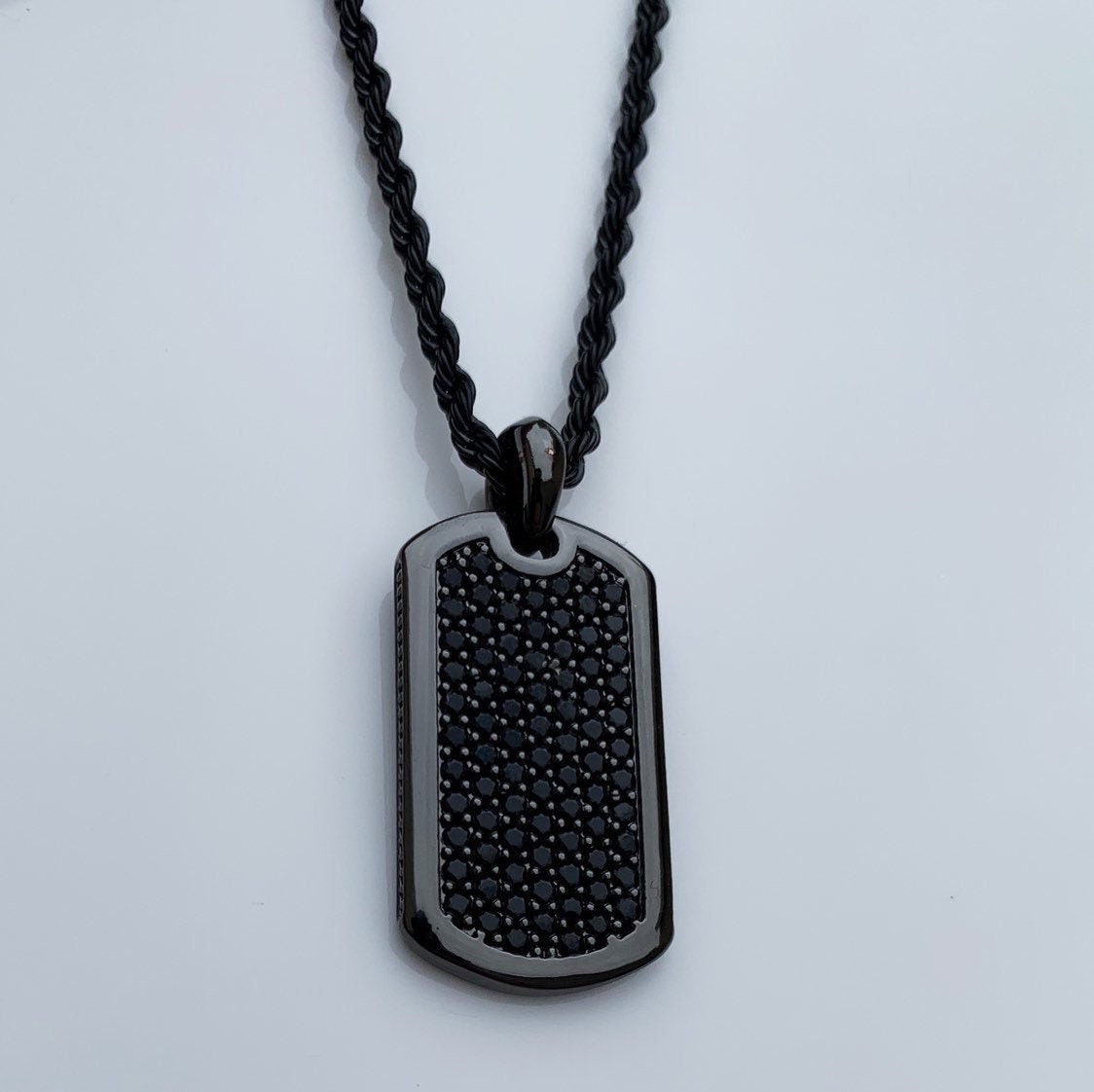 Crucible Men's Tungsten Carbide High Polished Diamond Dog Tag Pendant Necklace