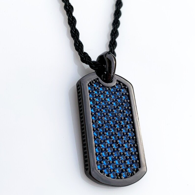 Sapphire Blue Mens Dog Tag Necklace by J. Vartani Etsy
