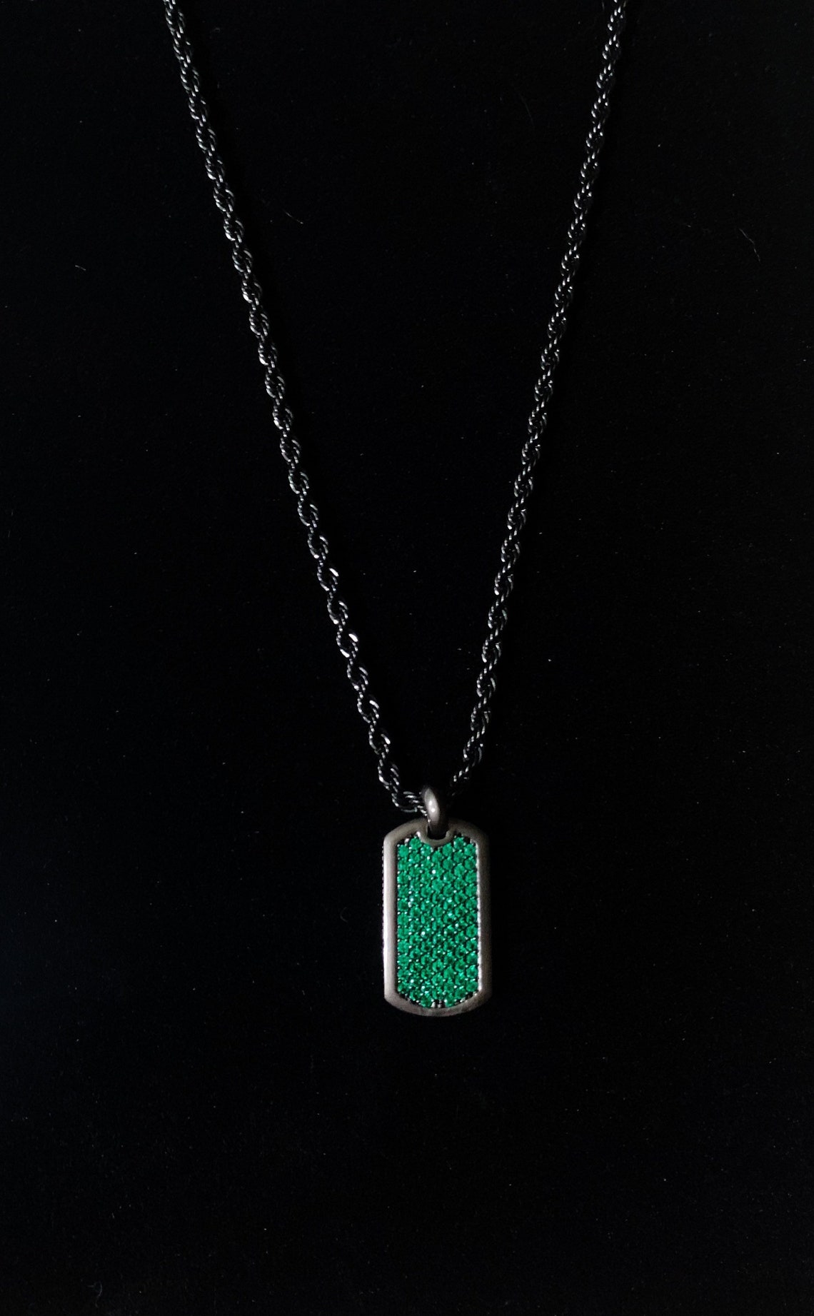 Matte Black Pendant W/ Emerald Green Gemstones Dog Tag | Etsy