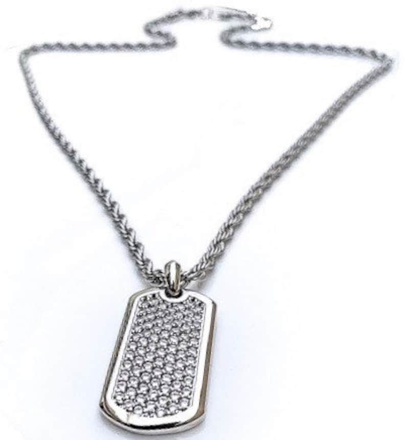 Rhodium Silver Crystal Mens Dog Tag Necklace by JV Jewelry Etsy