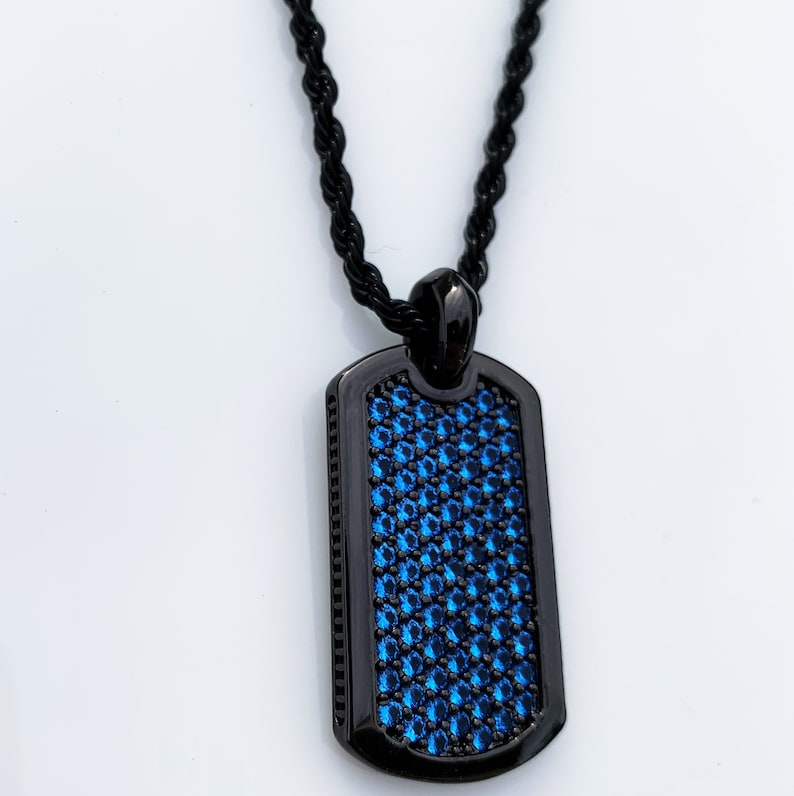 Sapphire Blue Mens Dog Tag Necklace by J. Vartani Etsy