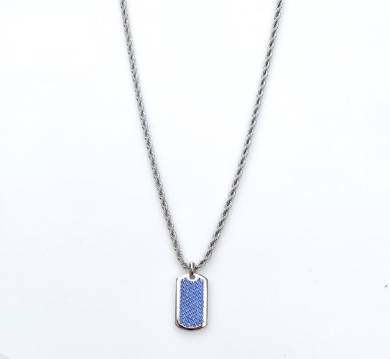 Rhodium Silver on Sapphire Blue Mens Dog Tag Necklaces by J. Etsy UK