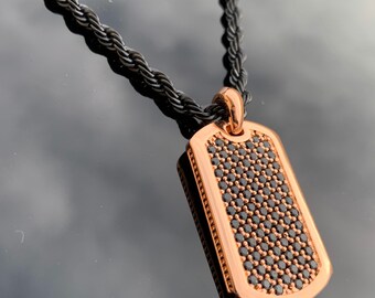 Rose Gold on Black Gemstones Dog Tag Necklace by JV Jewelry