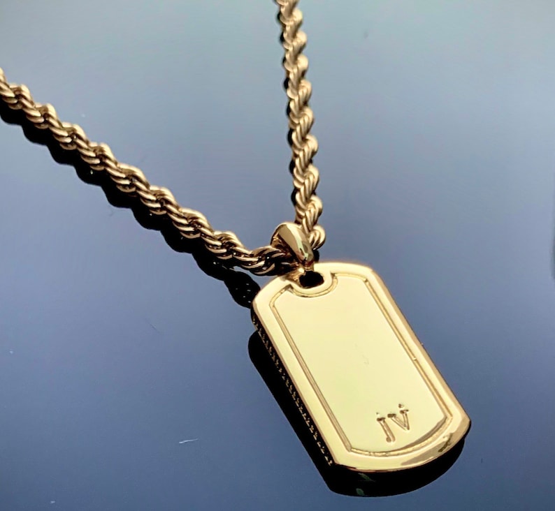 Gold Dog Tag Pendant Necklace on Black Gemstones by J. Vartani Etsy