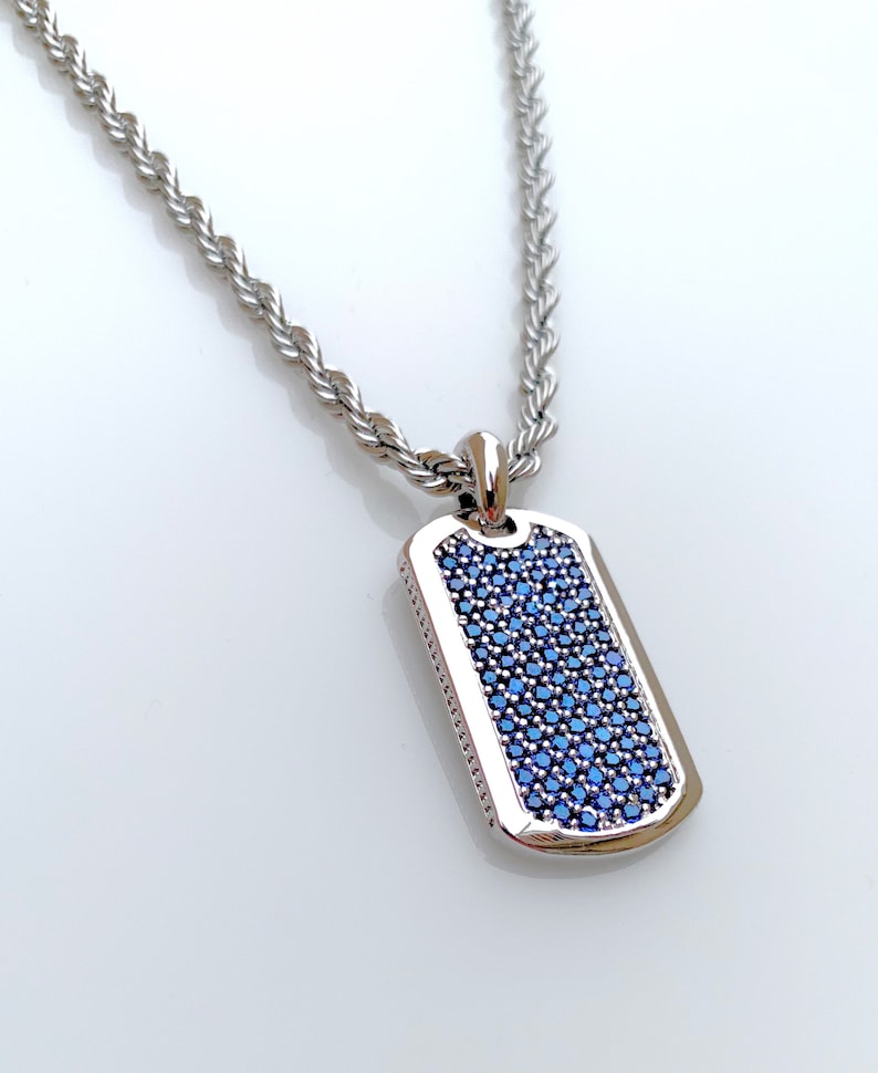 Rhodium Silver on Sapphire Blue Mens Dog Tag Necklaces by J. Etsy UK