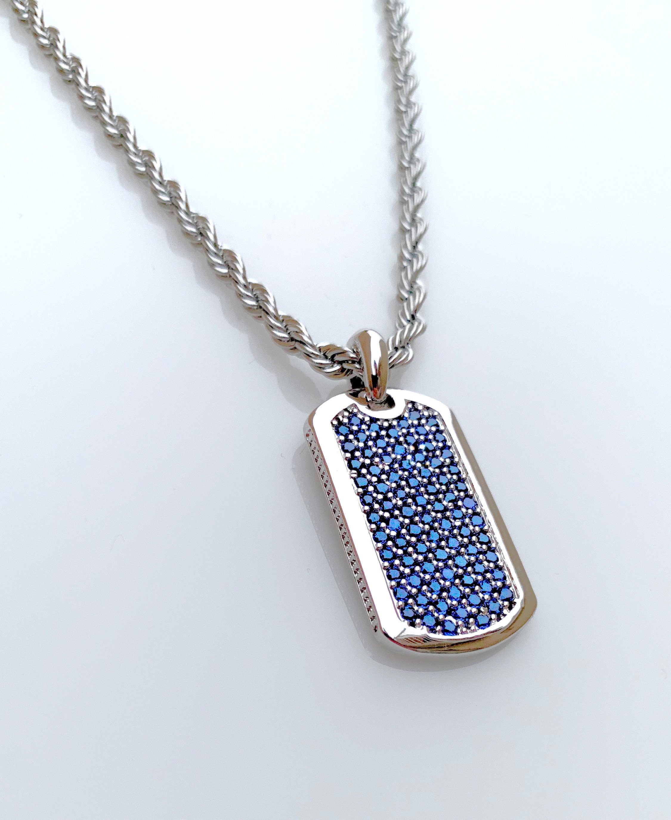 Rhodium Silver on Sapphire Blue Mens Dog Tag Necklaces by J. Etsy UK